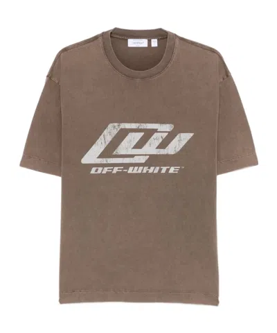 Off-white Logo Printed Crewneck T-shirt In Brown