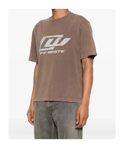 Off-white Logo Printed Crewneck T-shirt In Brown