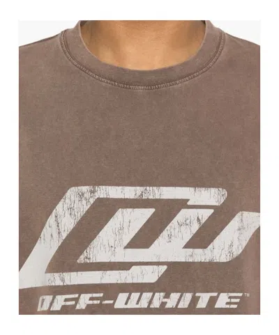 Off-white Logo Printed Crewneck T-shirt In Brown