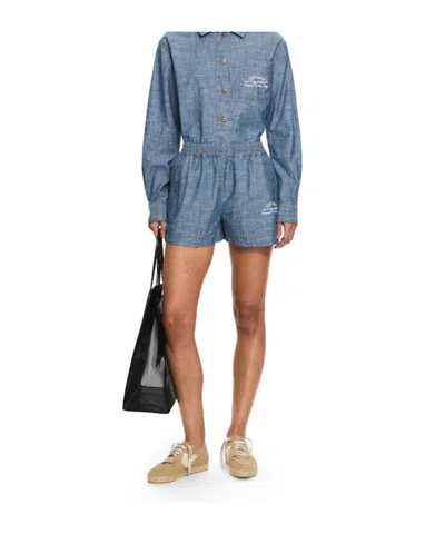 Off-white Chambray Denim Pajama Shorts Dark Blue