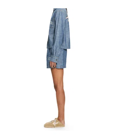Off-white Chambray Denim Pajama Shorts Dark Blue