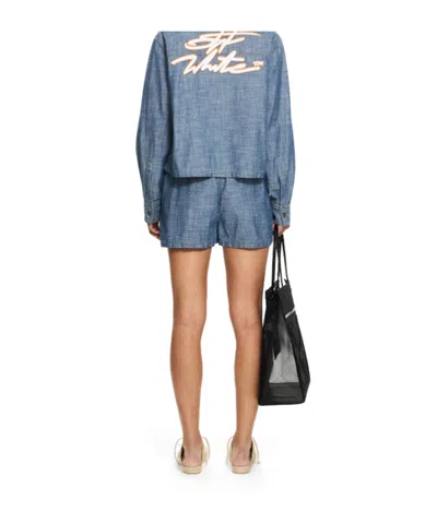 Off-white Chambray Denim Pajama Shorts Dark Blue