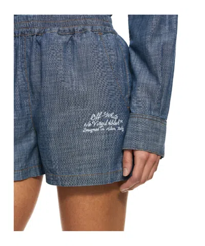 Off-white Chambray Denim Pajama Shorts Dark Blue