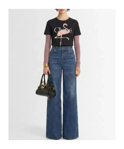 Chloé Women Black Crewneck T-shirt With Maxi Logo Print On The Front In Cotton Woman In Black