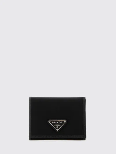 Prada Black Wallet With Classic Fold-over Design And Logo Plaque In Black