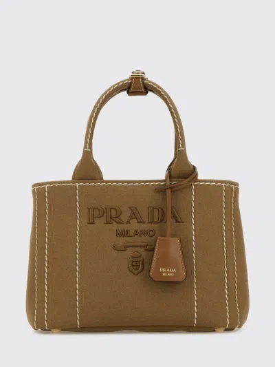 Prada Canvas Shoulder Bag Structured Shape Top Handles In Brown