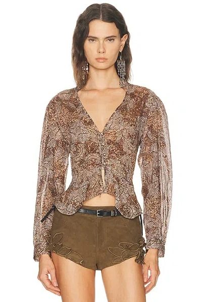Isabel Marant Women's Celeny Printed Cotton Cinched Blouse In Brown