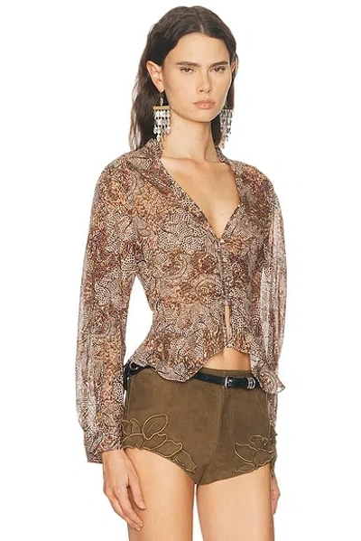 Isabel Marant Women's Celeny Printed Cotton Cinched Blouse In Brown