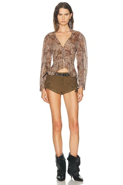 Isabel Marant Women's Celeny Printed Cotton Cinched Blouse In Brown