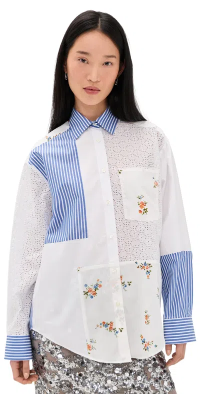 Msgm Floral Print Striped Pattern Button-up Shirt With Eyelet Detailing In Multi