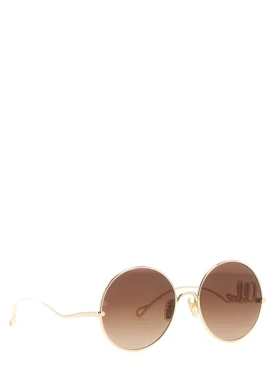 Chloé Round Frame Sunglasses Featuring Curved Temples In Brown