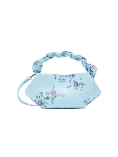 Ganni Mini Bag Structured Shape Floral Pattern Handle In Blue
