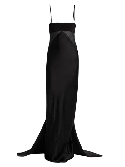Rick Owens Panelled Satin Midi Slip Dress In Black