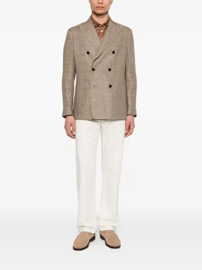 Boglioli Check-pattern Double-breasted Blazer In Neutral