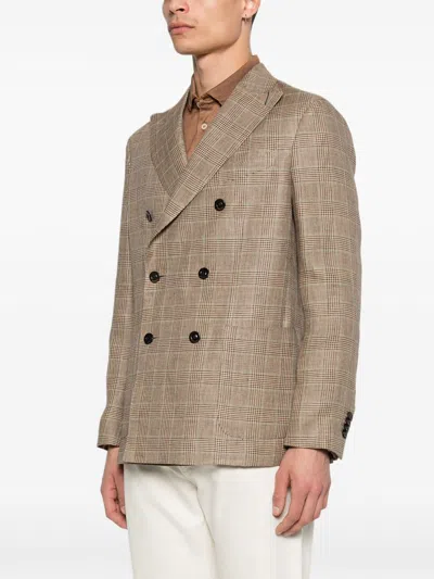 Boglioli Check-pattern Double-breasted Blazer In Neutral