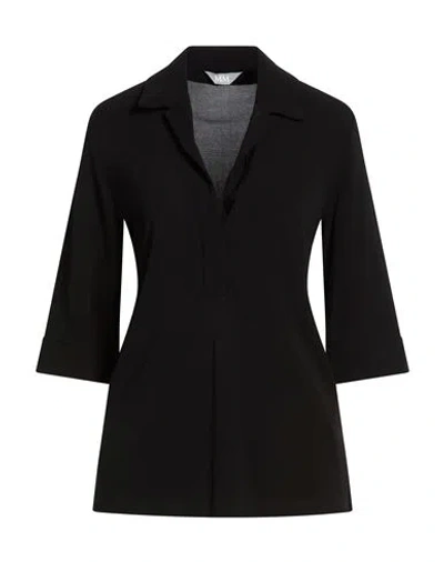 Max Mara Collared Half-placket Three-quarter Sleeve Top In Black