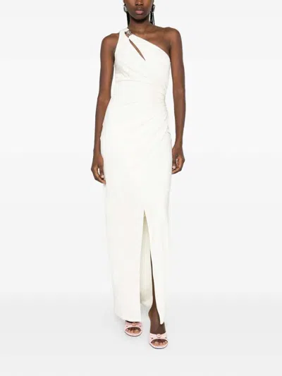 Versace Cream Jersey And Crepe Medusa 95 Draped Gown In White