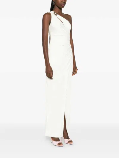 Versace Cream Jersey And Crepe Medusa 95 Draped Gown In White