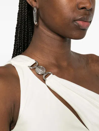 Versace Cream Jersey And Crepe Medusa 95 Draped Gown In White