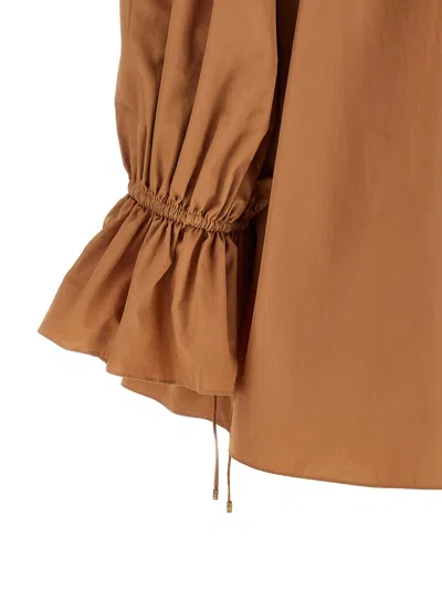 Chloé Ruffled Cotton Blouse With Drawstring Cuffs For Women In Brown