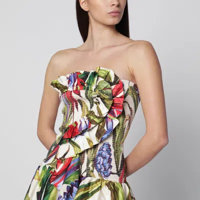 Farm Rio Florart Strapless High Low Cotton Dress In Multi