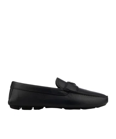 Prada Black Leather Loafers In Black