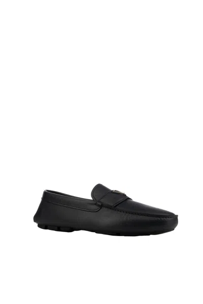 Prada Black Leather Loafers In Black
