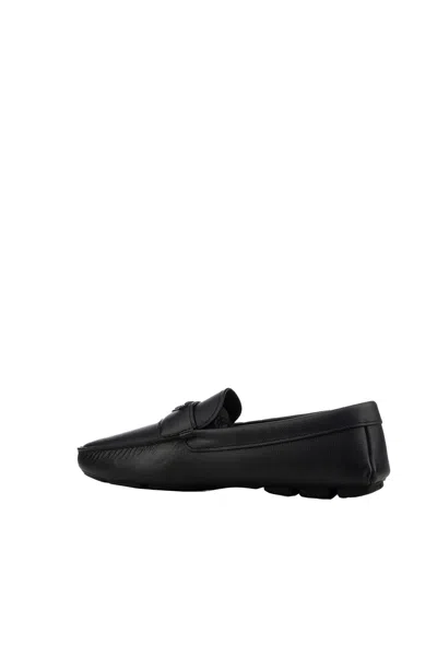 Prada Black Leather Loafers In Black