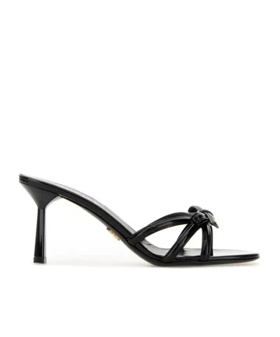 Prada Leather Mules Open Toe Knot Detail In Black