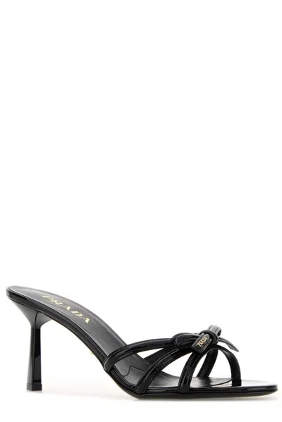 Prada Leather Mules Open Toe Knot Detail In Black