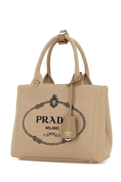Prada Small Canvas Handbag With Silver-tone Hardware In Brown