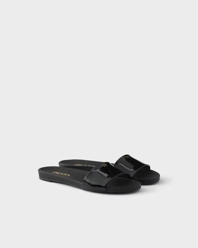 Prada Black Leather Slippers In Black