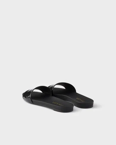 Prada Black Leather Slippers In Black