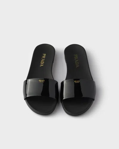 Prada Black Leather Slippers In Black