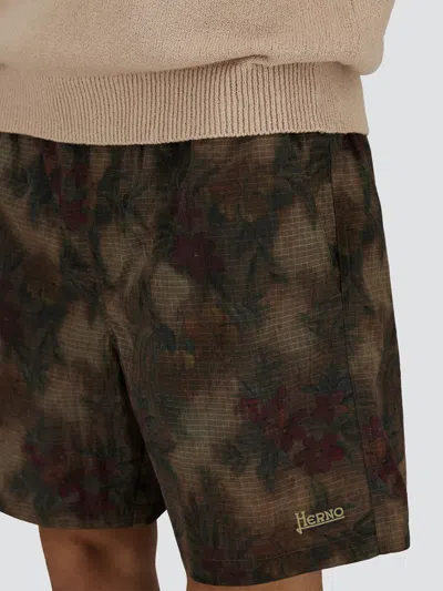 Herno Badeboxershorts Aus Tropical Pattern Ripstop In Black