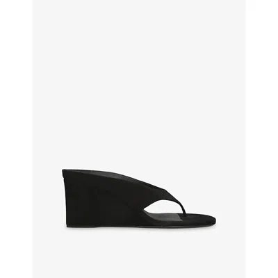Alaïa Alaia Black Suede Goat Leather Wedge Thong Mules In Black