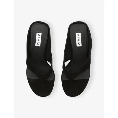 Alaïa Alaia Black Suede Goat Leather Wedge Thong Mules In Black