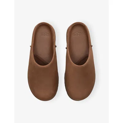 Ugg Suede Slip-on Clogs With Rounded Toe In Brown