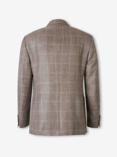 Canali Check-pattern Single-breasted Blazer In Brown