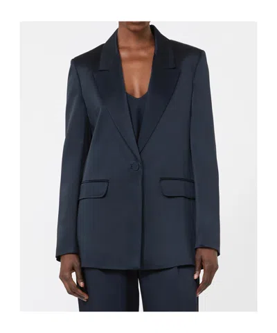 Max Mara Studio Silk-effect Single-breasted Jacket In Blue