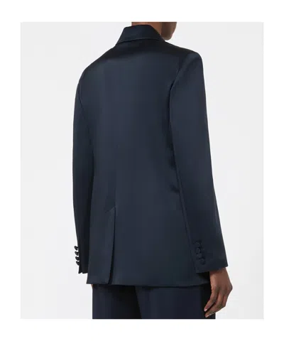 Max Mara Studio Silk-effect Single-breasted Jacket In Blue