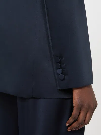 Max Mara Studio Silk-effect Single-breasted Jacket In Blue