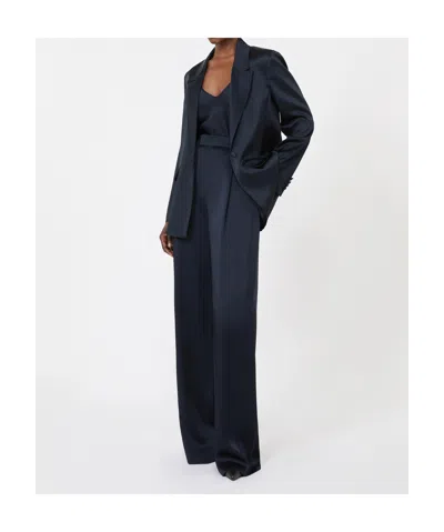 Max Mara Studio Silk-effect Single-breasted Jacket In Blue
