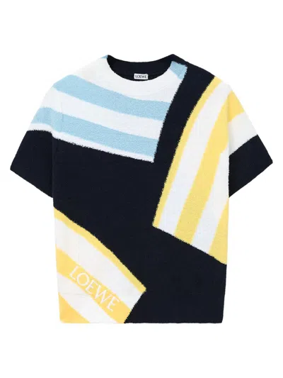 Loewe Striped Fuzzy Knit Short-sleeve Sweater In Multi