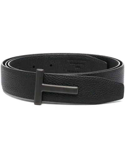 Tom Ford Logo-buckle Leather Belt In Black
