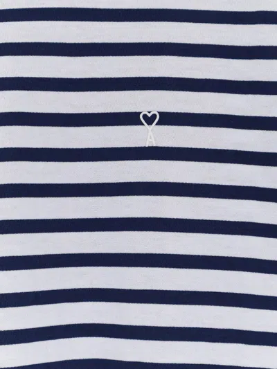 Ami Alexandre Mattiussi Ami Paris White And Blue Mariniere Boxy Fit Cotton T-shirt In Multi