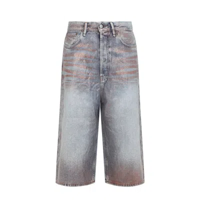 Acne Studios Overwashed Denim Bermuda Shorts In Gray