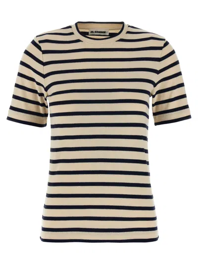 Jil Sander Ribbed Striped Cotton Short-sleeve T-shirt In Multi