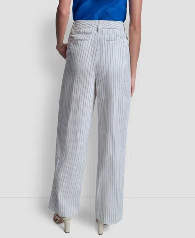 Dkny Stripe Linen Blend Drawstring Pants In Gray