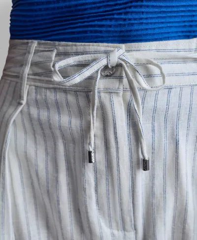 Dkny Stripe Linen Blend Drawstring Pants In Gray